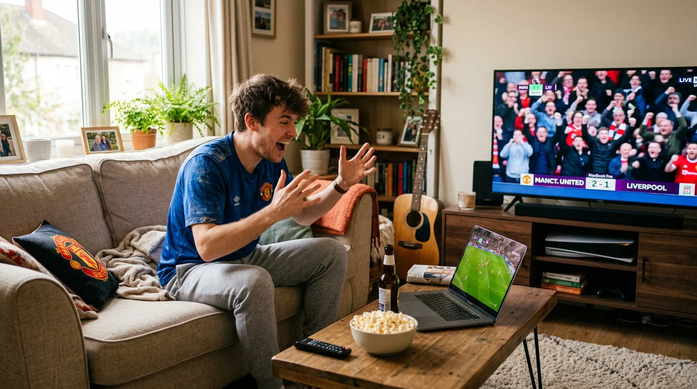 Person watching free sports streaming at home